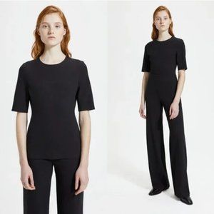 Theory Cotton Ponte Fitted Short-Sleeve Shell (SS) Fitted Black Top M